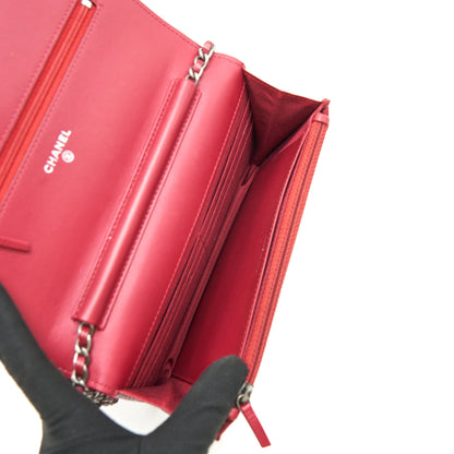 CHANEL WALLET ON CHAIN PATENT LEATHER RED SHW