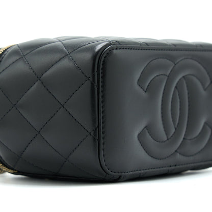 Chanel 22A Top Handle Long Vanity With Chain Lambskin Black LGHW (New Version)