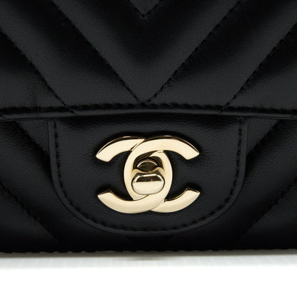 Chanel Chevron Mini Rectangular Flap Bag Black LGHW