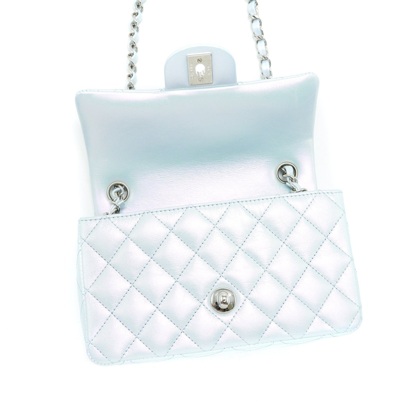 Chanel 21K Iridescent Baby Blue Mini Rectangular SHW
