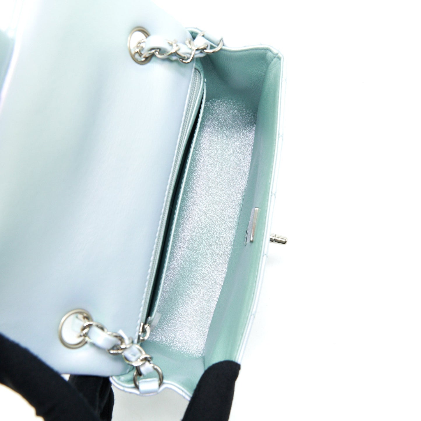 Chanel 21K Iridescent Baby Blue Mini Rectangular SHW