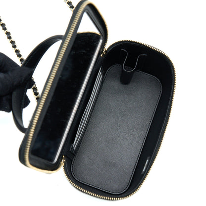 Chanel 22A Top Handle Long Vanity With Chain Lambskin Black LGHW (New Version)