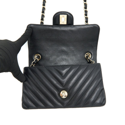 Chanel Chevron Mini Rectangular Flap Bag Black LGHW