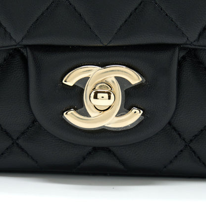 Chanel Classic Mini Square Flap Bag Lambskin Black LGHW (Microchip)
