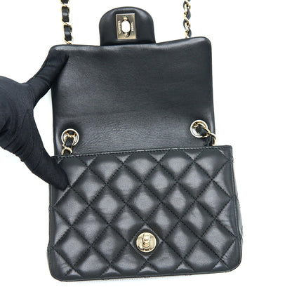 Chanel Classic Mini Square Flap Bag Lambskin Black LGHW (Microchip)