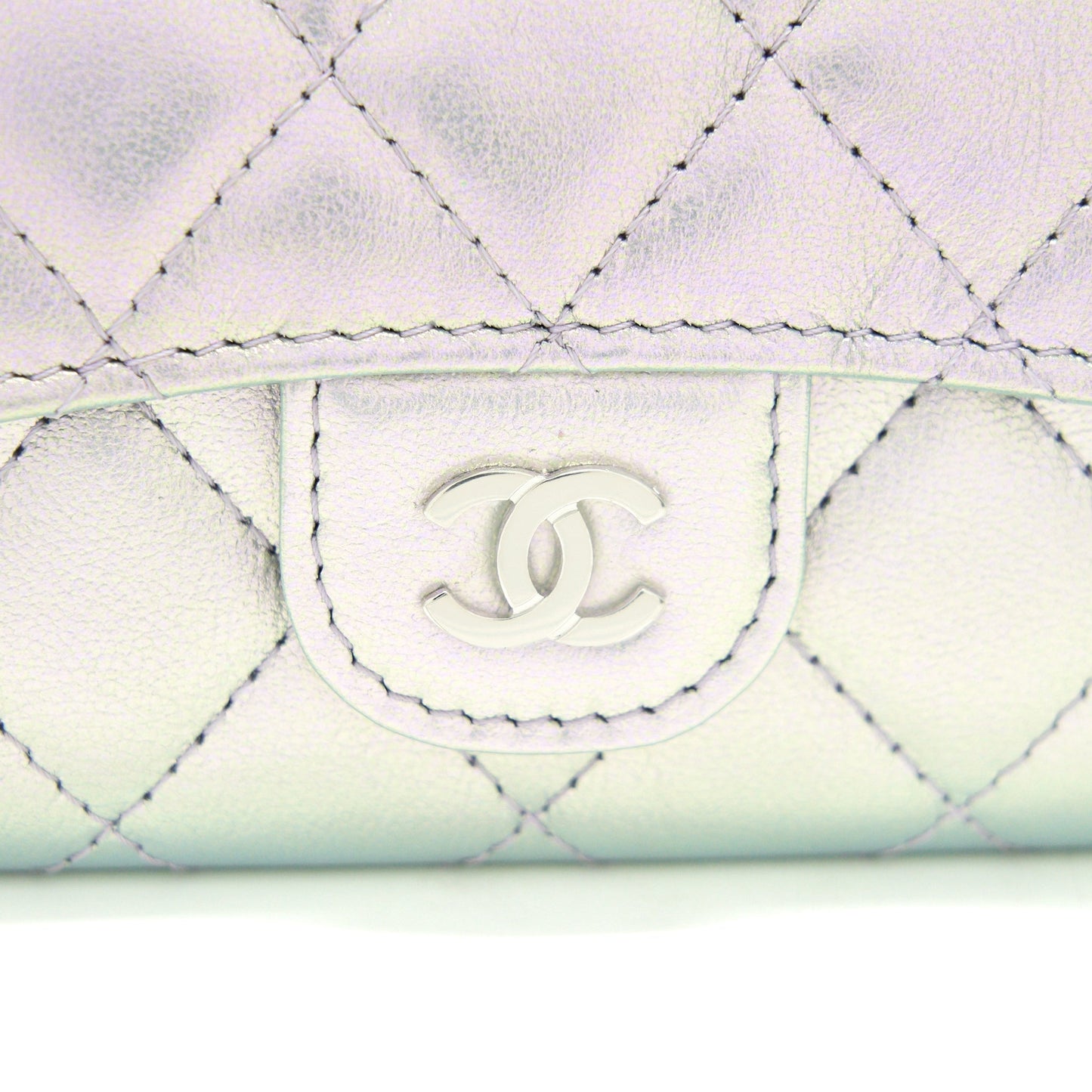 Chanel 21K Iridescent Grey Flap Card Holder