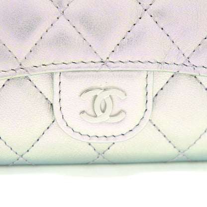 Chanel 21K Iridescent Grey Flap Card Holder