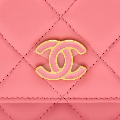 Chanel 22P Seasonal Mini Square Wallet On Chain Lambskin Pink GHW