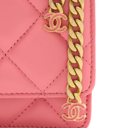 Chanel 22P Seasonal Mini Square Wallet On Chain Lambskin Pink GHW