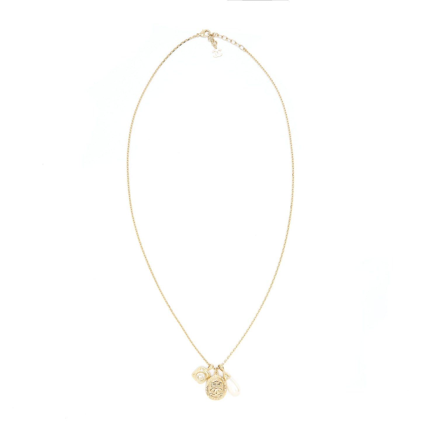 Chanel 21A metal plate and crystal necklace brushed LGHW