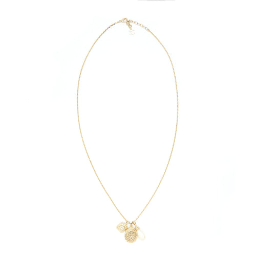 Chanel 21A metal plate and crystal necklace brushed LGHW