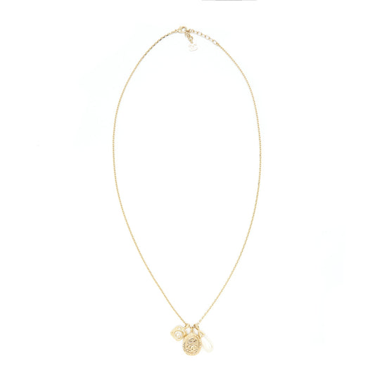 Chanel 21A metal plate and crystal necklace brushed LGHW