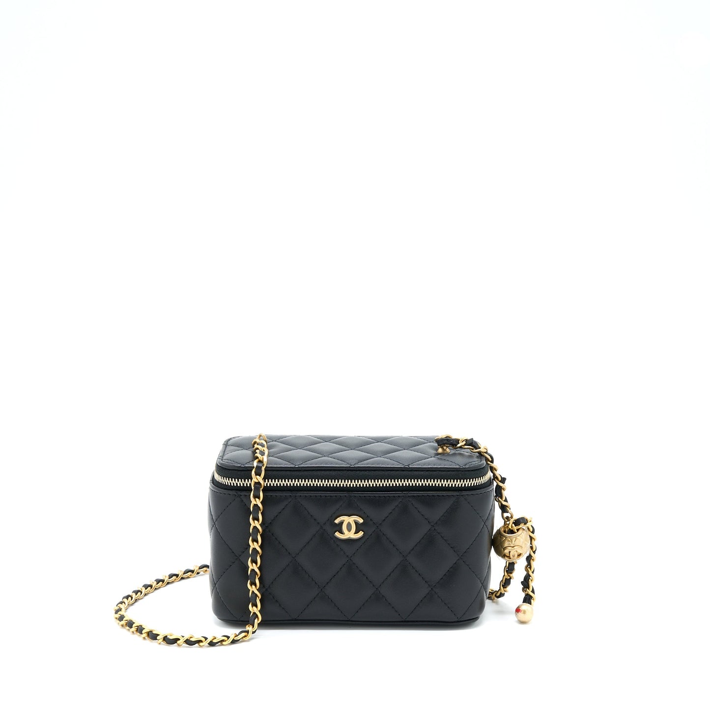 Chanel 22B Pearl Crush Long Vanity With Chain Lambskin Black GHW
