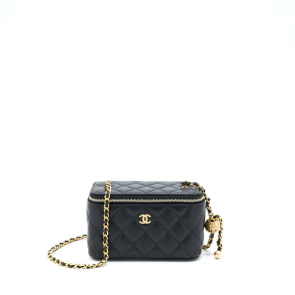 Chanel 22B Pearl Crush Long Vanity With Chain Lambskin Black GHW