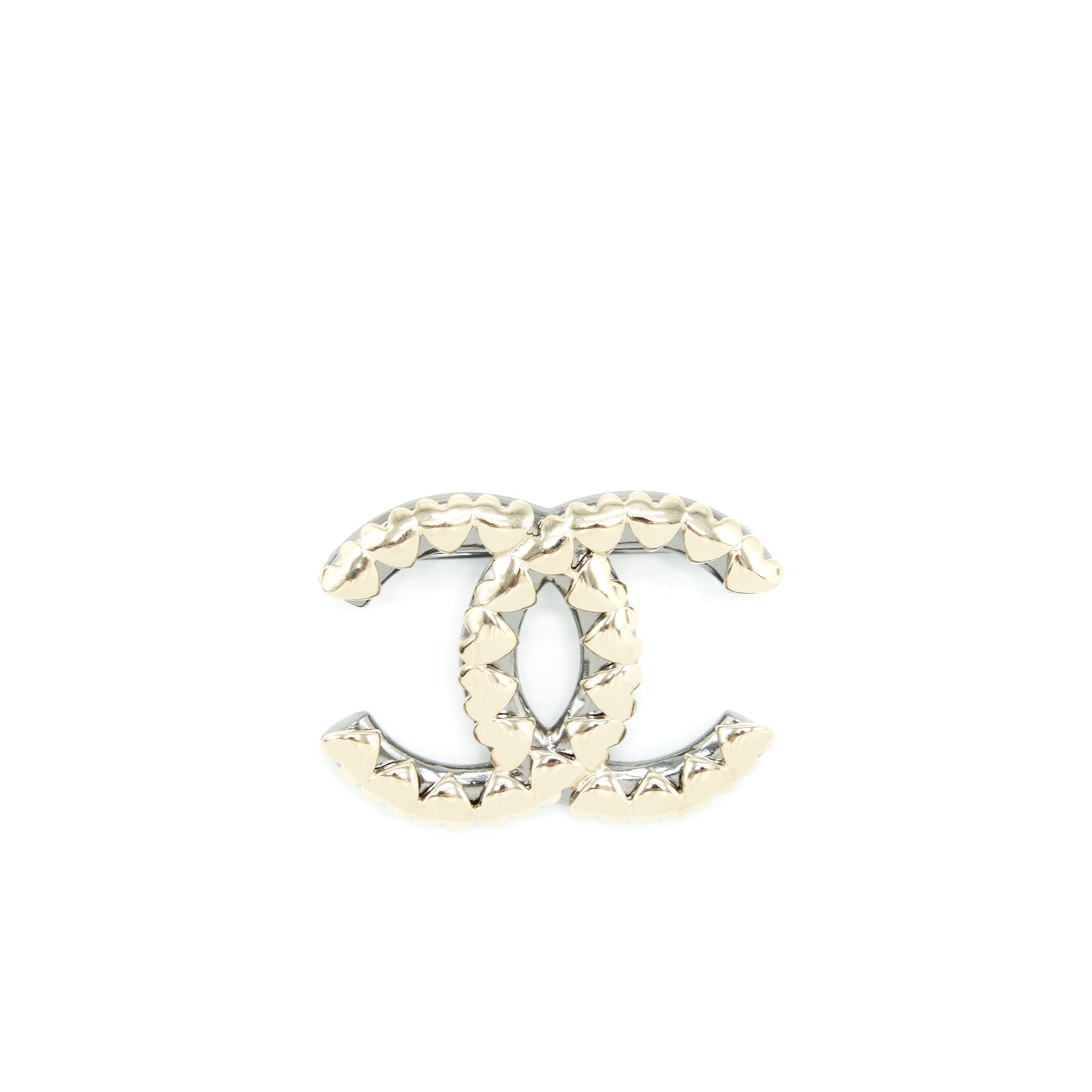 Chanel CC logo mini hearts brooch lghw