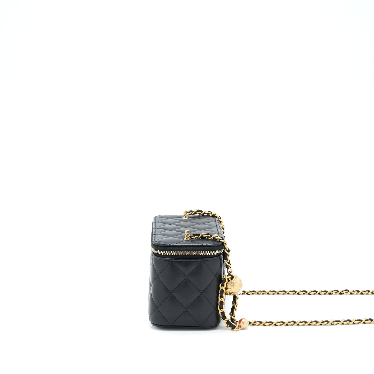 Chanel 22B Pearl Crush Long Vanity With Chain Lambskin Black GHW