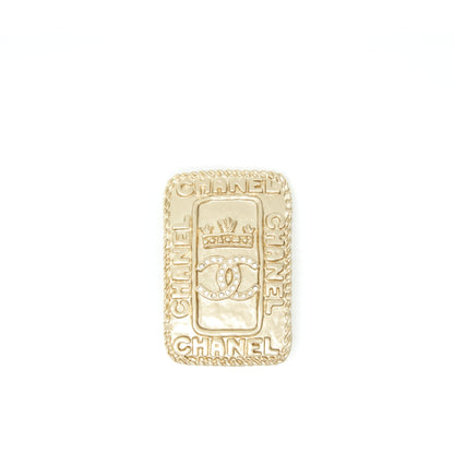 Chanel CC logo and crown metal plate brooch brushed LGHW