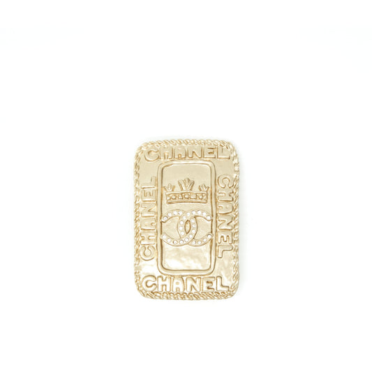 Chanel CC logo and crown metal plate brooch brushed LGHW