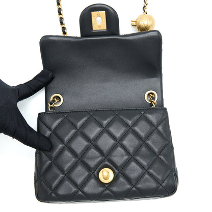 Chanel Pearl Crush Mini Square Flap Bag Lambskin Black GHW (Microchip)