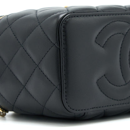 Chanel 22k Leather Chain Top Handle Long Vanity Case Lambskin Black Brushed GHW