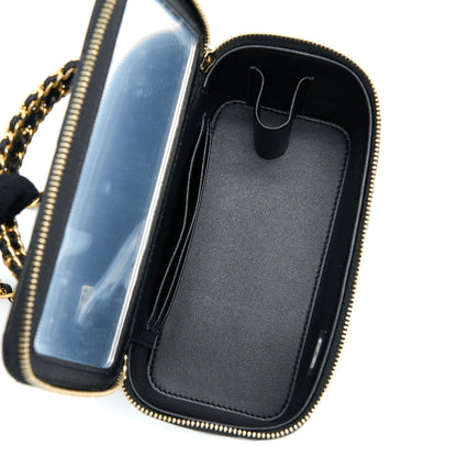 Chanel 22k Leather Chain Top Handle Long Vanity Case Lambskin Black Brushed GHW