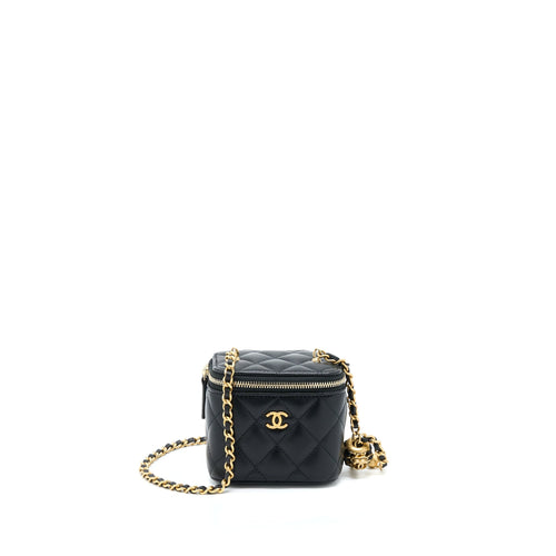 Chanel 22A Pearl Crush Mini Vanity With Chain Lambskin Black GHW