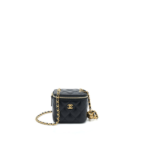 Chanel 22A Pearl Crush Mini Vanity With Chain Lambskin Black GHW