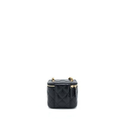 Chanel 22A Pearl Crush Mini Vanity With Chain Lambskin Black GHW