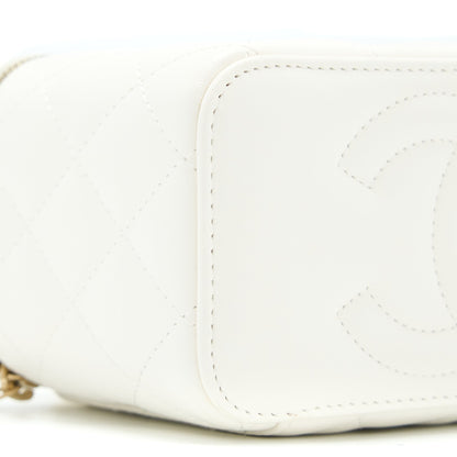 Chanel Pearl Crush Long Vanity Case Lambskin White Brushed GHW