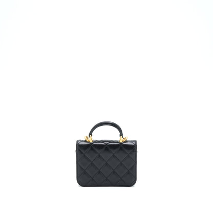 Chanel Top Handle Mini Flap Card Holder Lambskin Black GHW