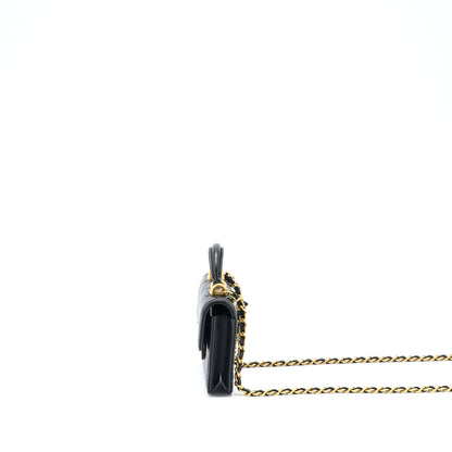 Chanel Top Handle Mini Flap Card Holder Lambskin Black GHW