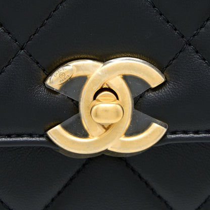 Chanel 22S Letter/Crystal Handle Flap Bag Lambskin Black Brushed GHW(Microchip)
