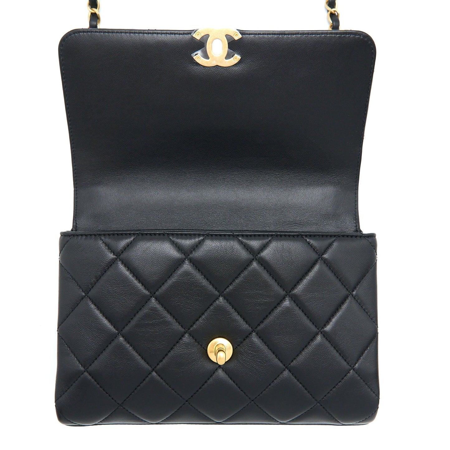 Chanel 22S Letter/Crystal Handle Flap Bag Lambskin Black Brushed GHW(Microchip)