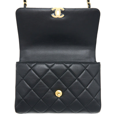 Chanel 22S Letter/Crystal Handle Flap Bag Lambskin Black Brushed GHW(Microchip)