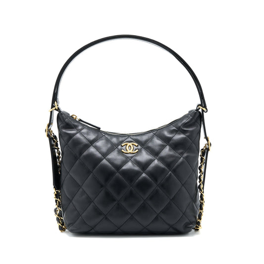 Chanel 22B Hobo Bag Lambskin Black GHW(Microchip)