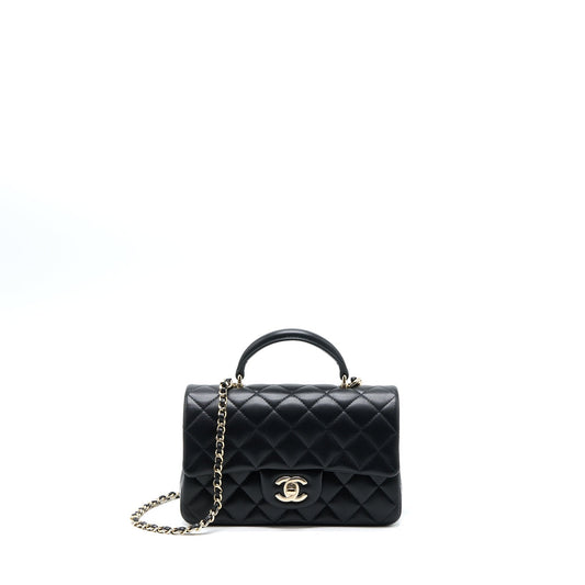 Chanel Top Handle Mini Rectangular Lambskin Black LGHW (Microchip)