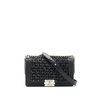 Chanel Boy Medium Tweed/Lambskin Black SHW