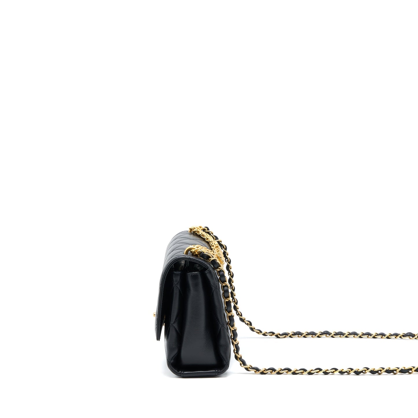 Chanel 22S Letter/Crystal Handle Flap Bag Lambskin Black Brushed GHW(Microchip)