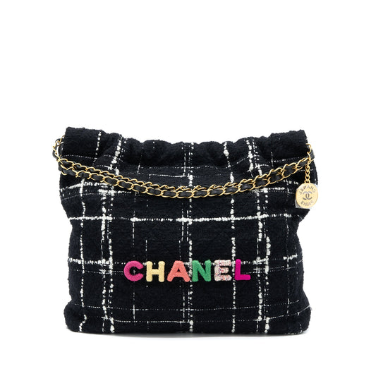 Chanel Medium 22 Bag Tweed Multicolour GHW(Microchip)