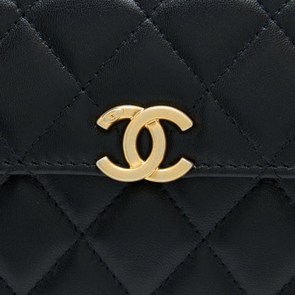 Chanel 22B Flap Bag With Enamel/CC Logo Top Handle Lambskin Black Brushed GHW