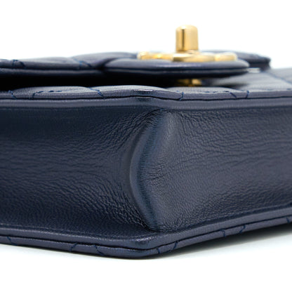 Chanel Vertical Pearl Flap Bag Lambskin Dark Blue GHW