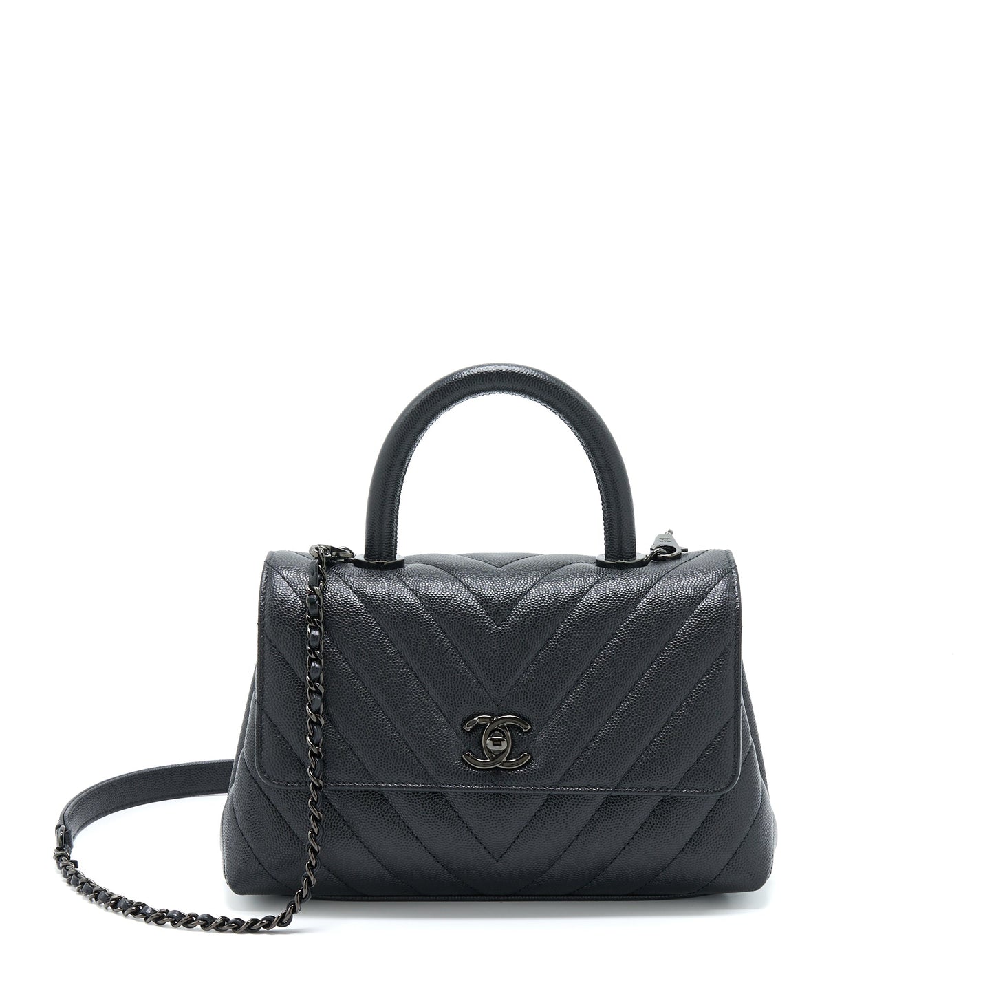 Chanel Small Coco Handle Chevron Caviar So Black