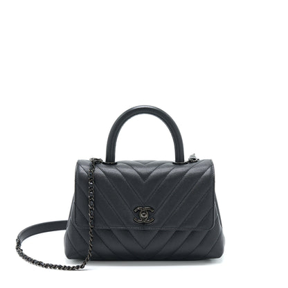 Chanel Small Coco Handle Chevron Caviar So Black