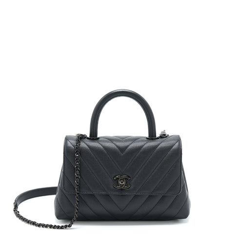 Chanel Small Coco Handle Chevron Caviar So Black
