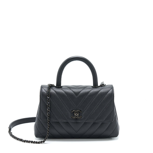 Chanel Small Coco Handle Chevron Caviar So Black
