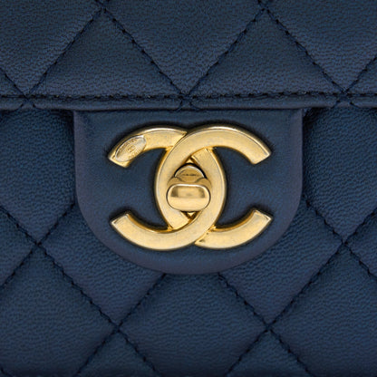 Chanel Vertical Pearl Flap Bag Lambskin Dark Blue GHW