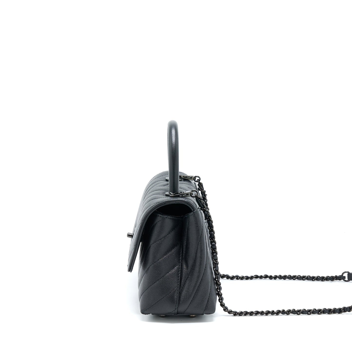 Chanel Small Coco Handle Chevron Caviar So Black