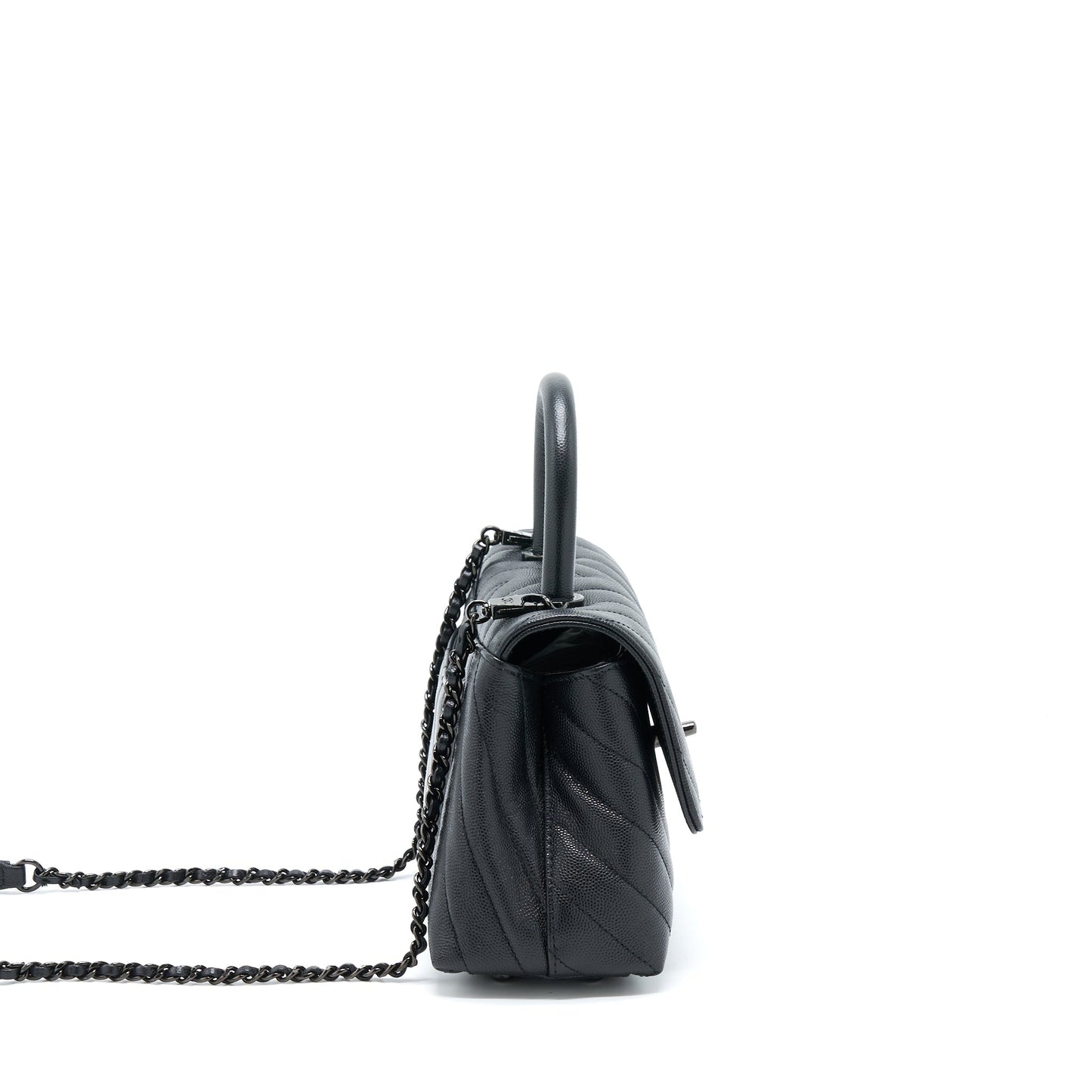Chanel Small Coco Handle Chevron Caviar So Black