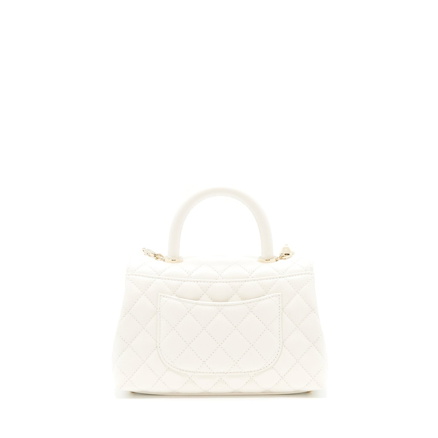 Chanel Small Coco Handle Caviar White LGHW (Microchip)