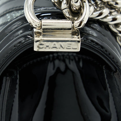 Chanel Medium Boy Bag Chevron Limited Patent Black SHW